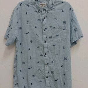 Billabong Men's Light Blue Printed Short-Sleeve Button-Up Shirt